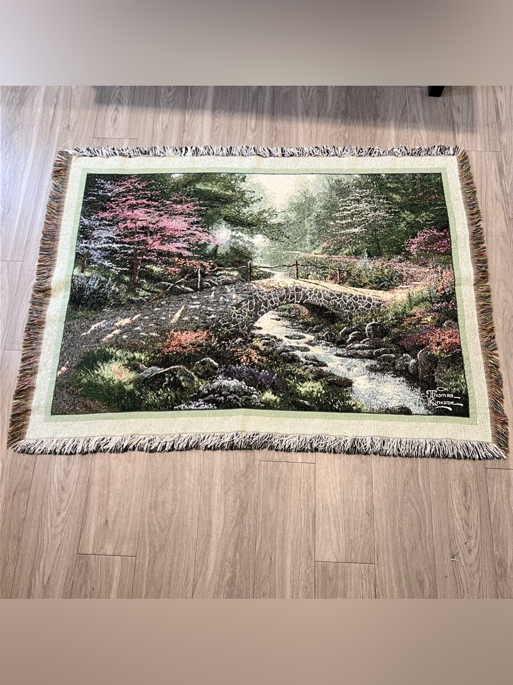 Thomas Kinkade Woven Tapestry Throw Blanket Made USA Stonebridge Creek
